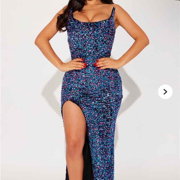 Fashion Nova Strapless Blue Sequin Dress - Picture 1 of 5